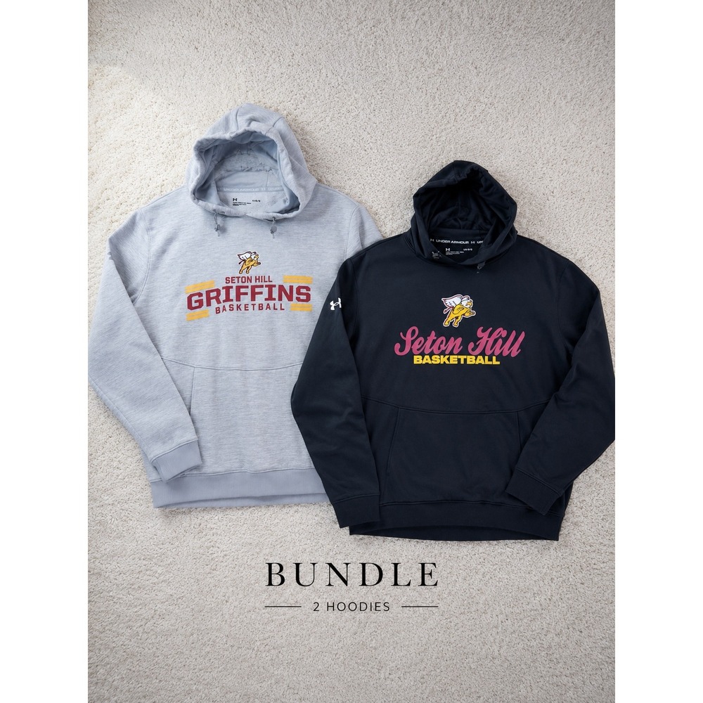 Under Armour Hoodie Bundle Mens L Gray Black Seton Hill Griffins Basketball 2pk